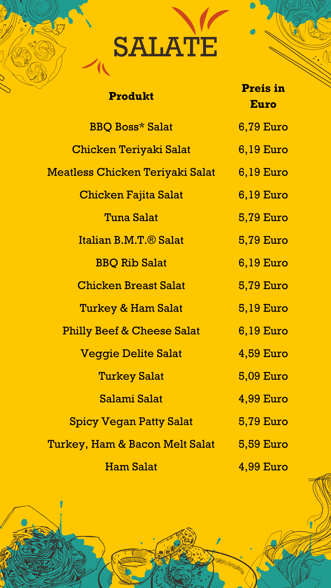 Salate Subway Preise